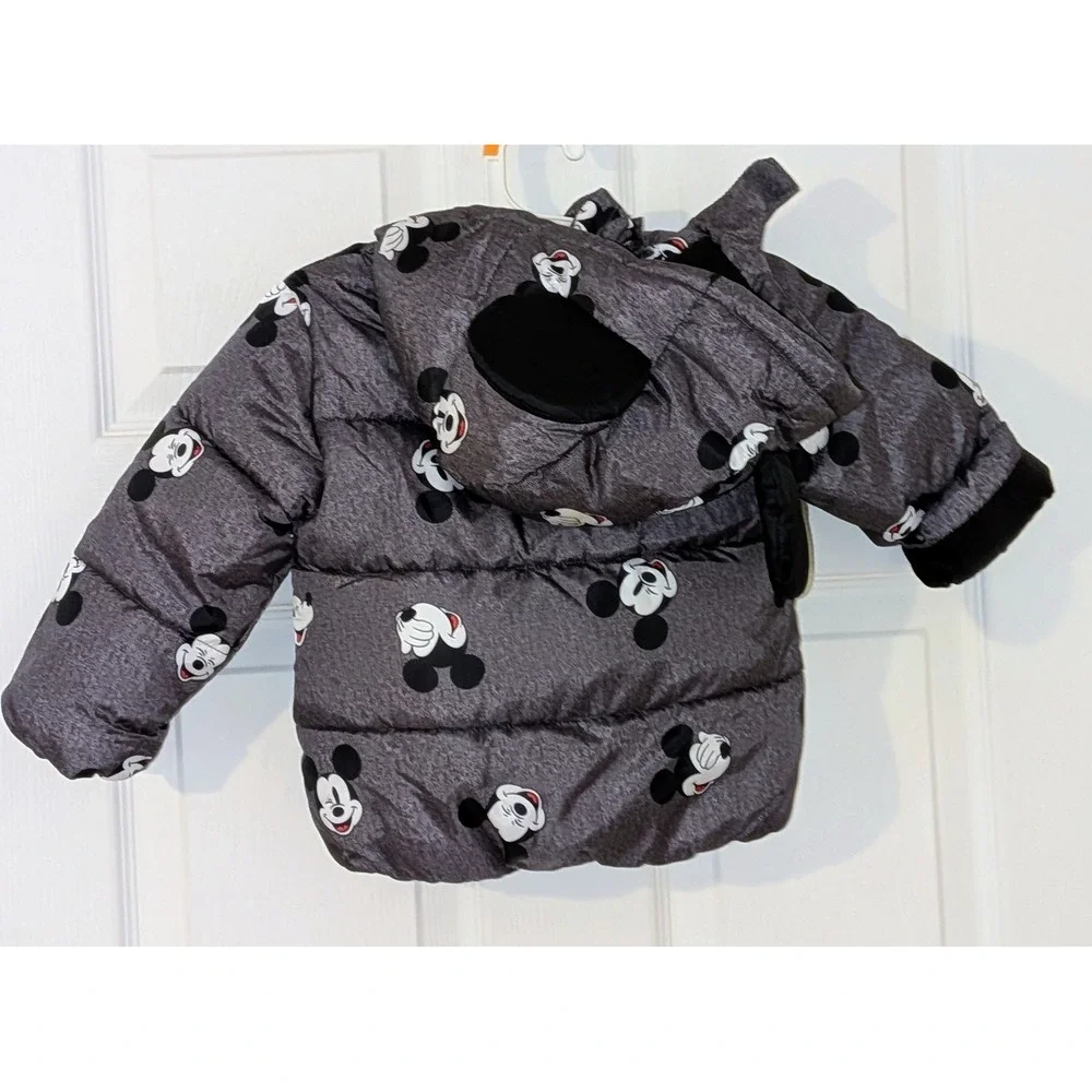 H&M Disney Mickey Mouse Puffer Jacket‎ Grey Hooded 3D Ears Toddler 18M Coat NWOT